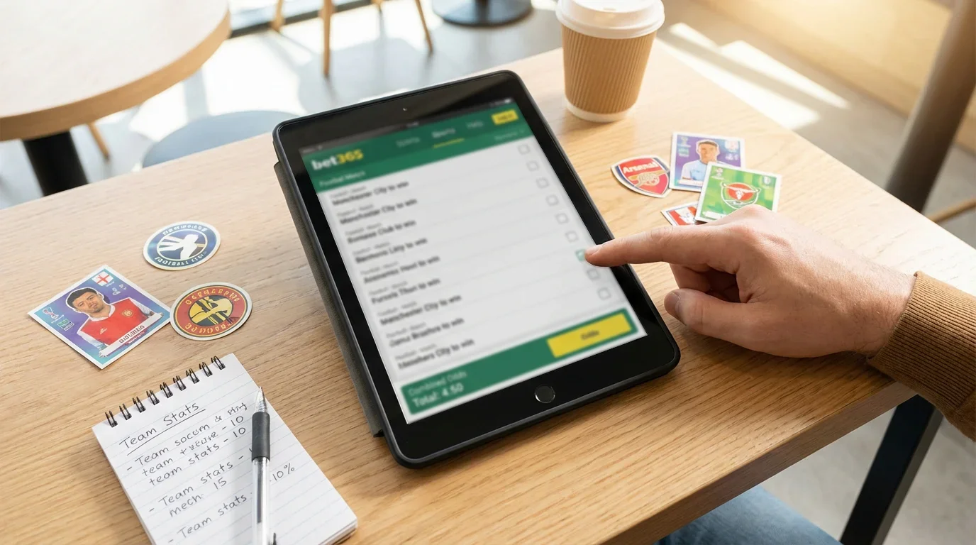 Interfaccia di bet builder su tablet con diverse opzioni di scommessa calcio selezionate