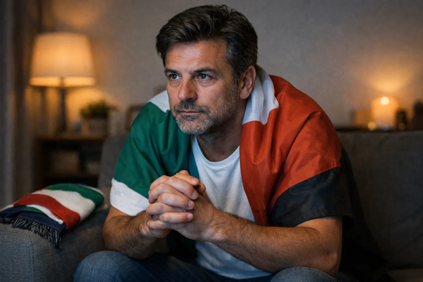 Tifoso concentrato che segue la partita attentamente