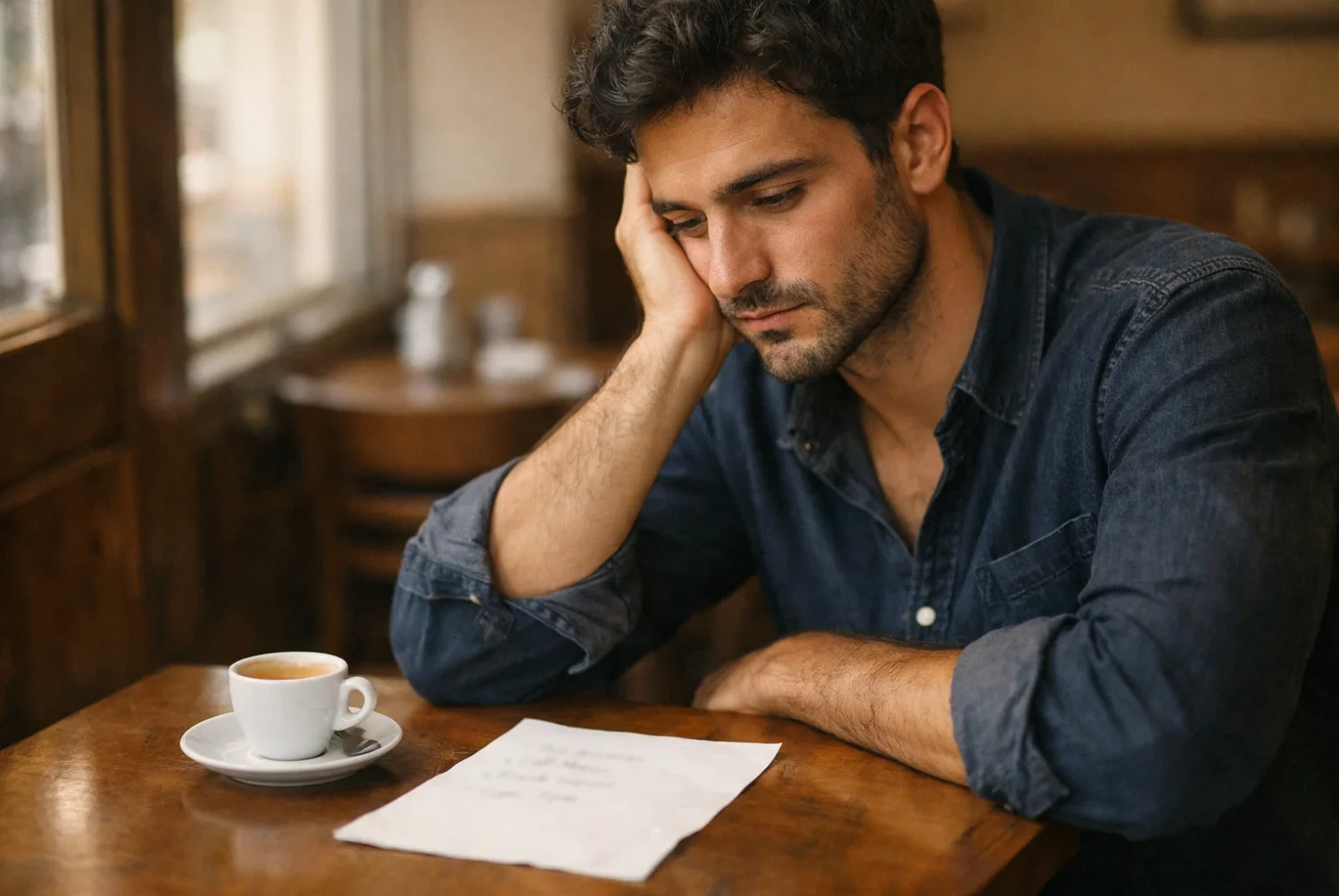 Persona pensierosa che riflette davanti a un foglio con annotazioni