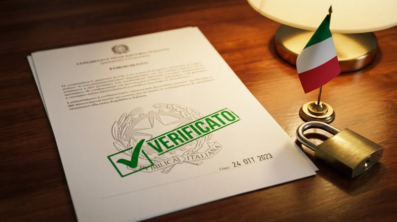 Documento di licenza ADM con simbolo di sicurezza e bandiera italiana