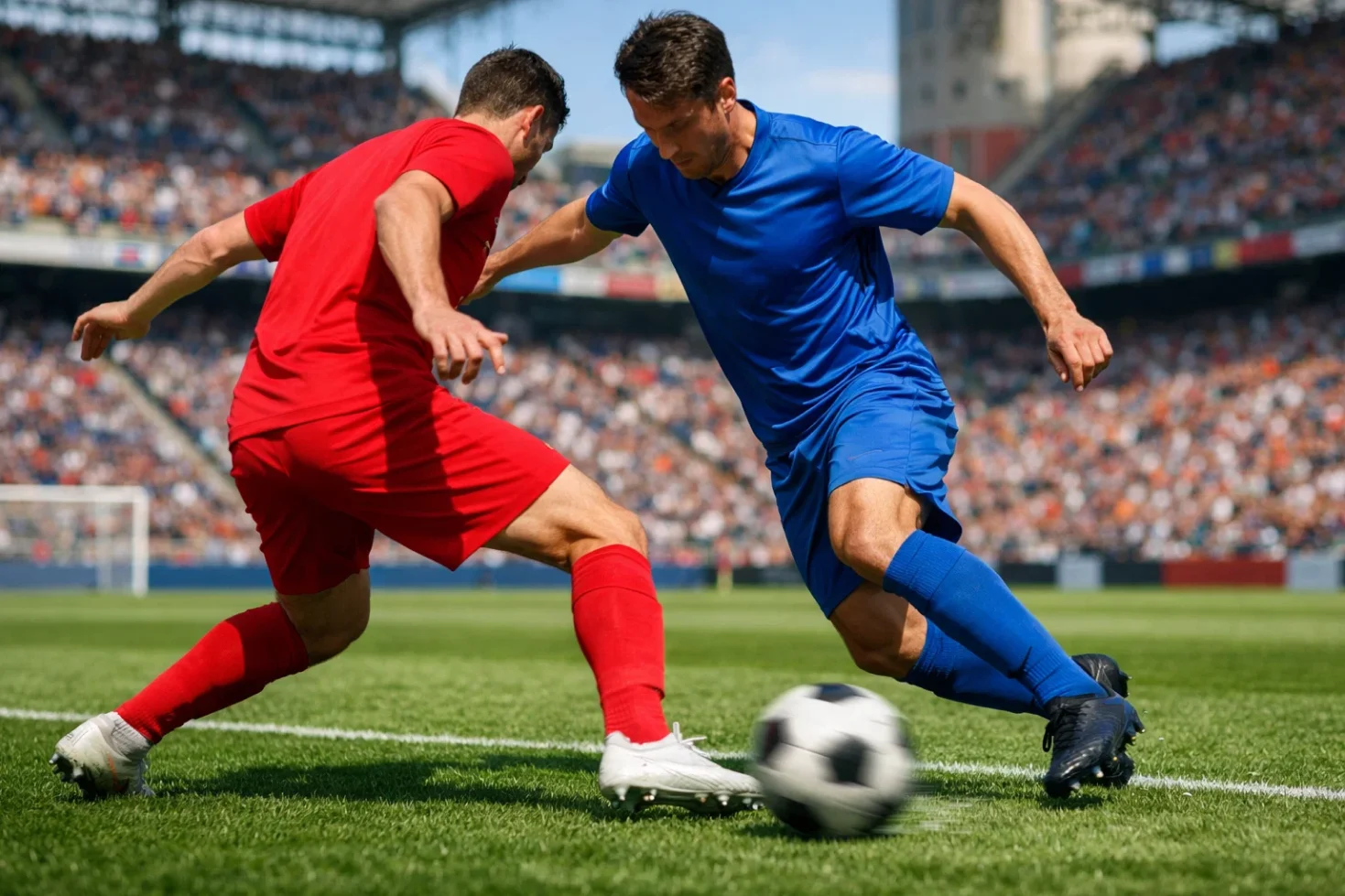 Azione di gioco durante una partita di calcio in uno stadio italiano