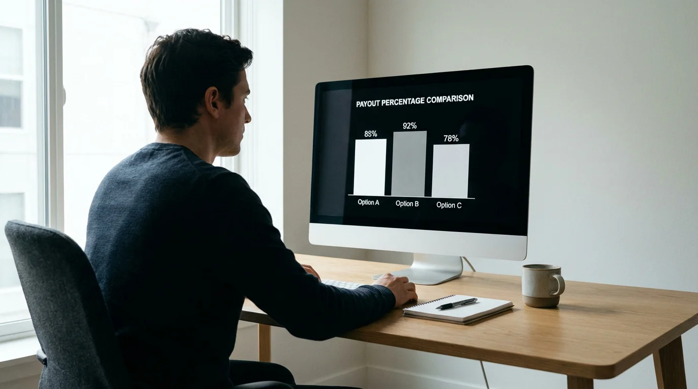 Persona che confronta le percentuali di payout tra diversi bookmaker su un computer