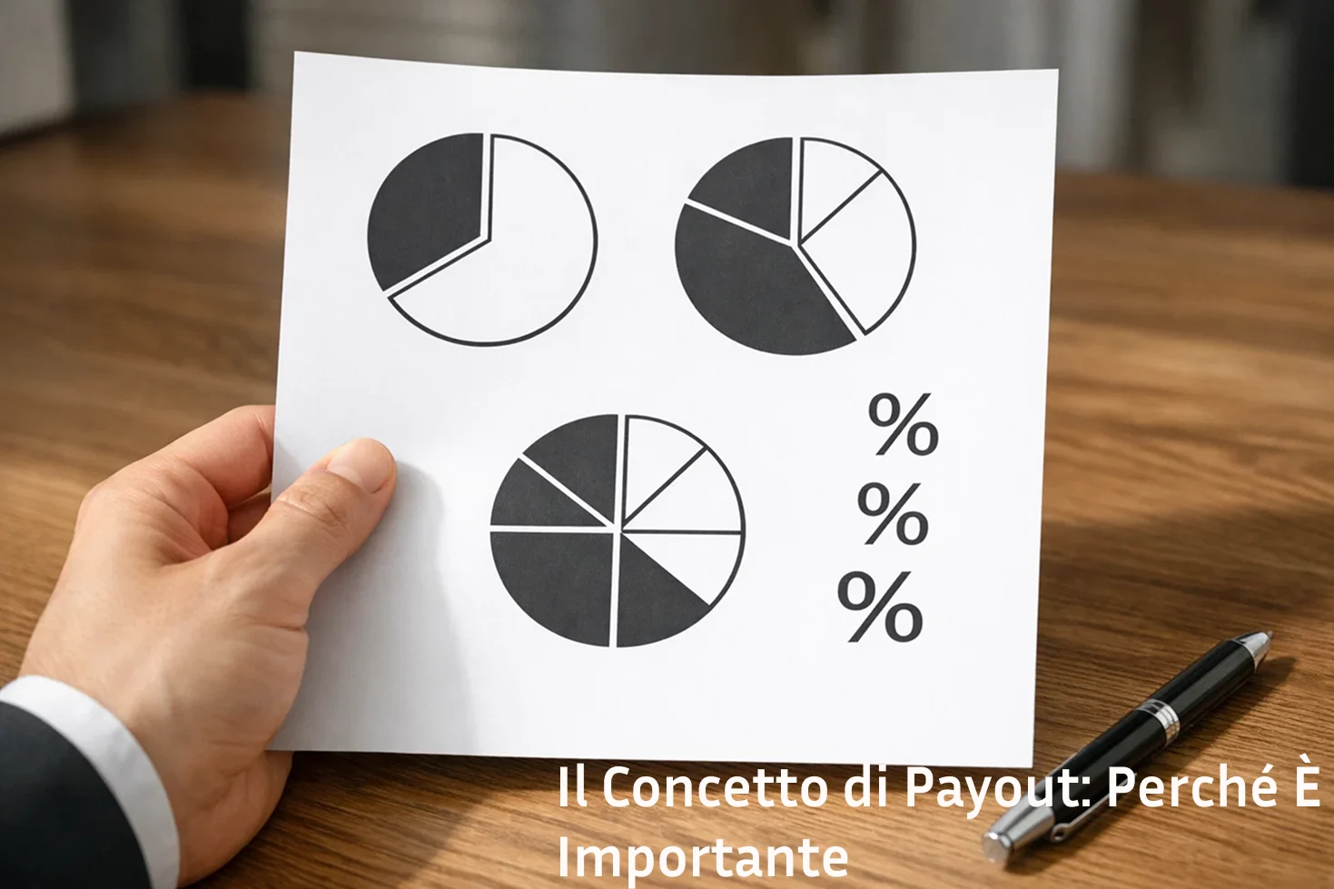 Mano che tiene documento con grafici e percentuali