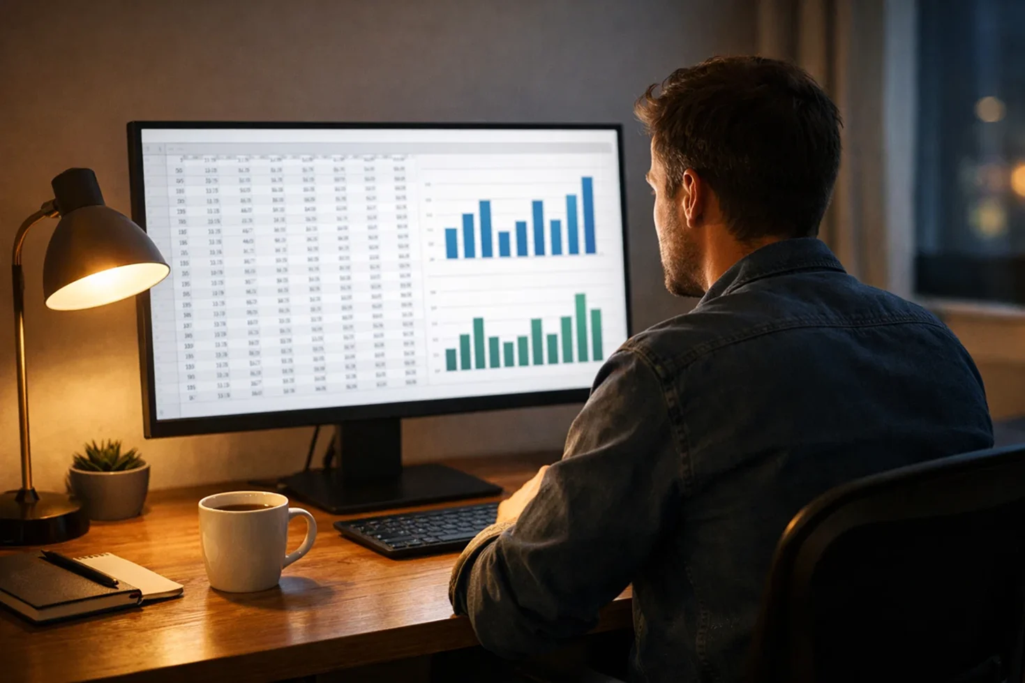 Persona che analizza dati e statistiche su schermo