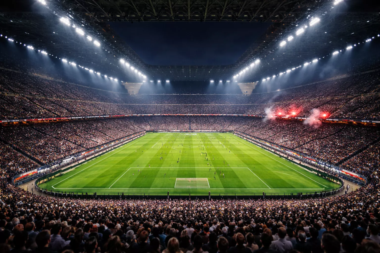 Stadio italiano di Serie A con atmosfera di grande partita