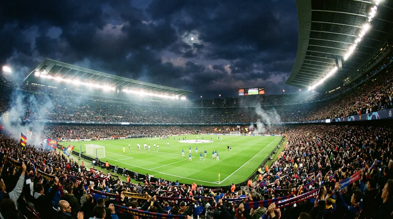 Stadio di calcio illuminato per una partita notturna di Champions League