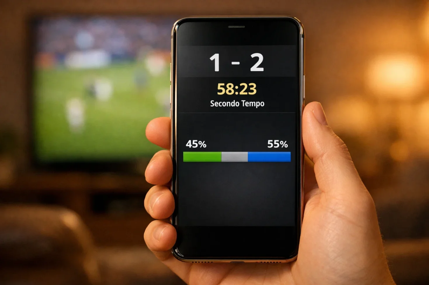 Schermo con interfaccia di scommesse live durante partita