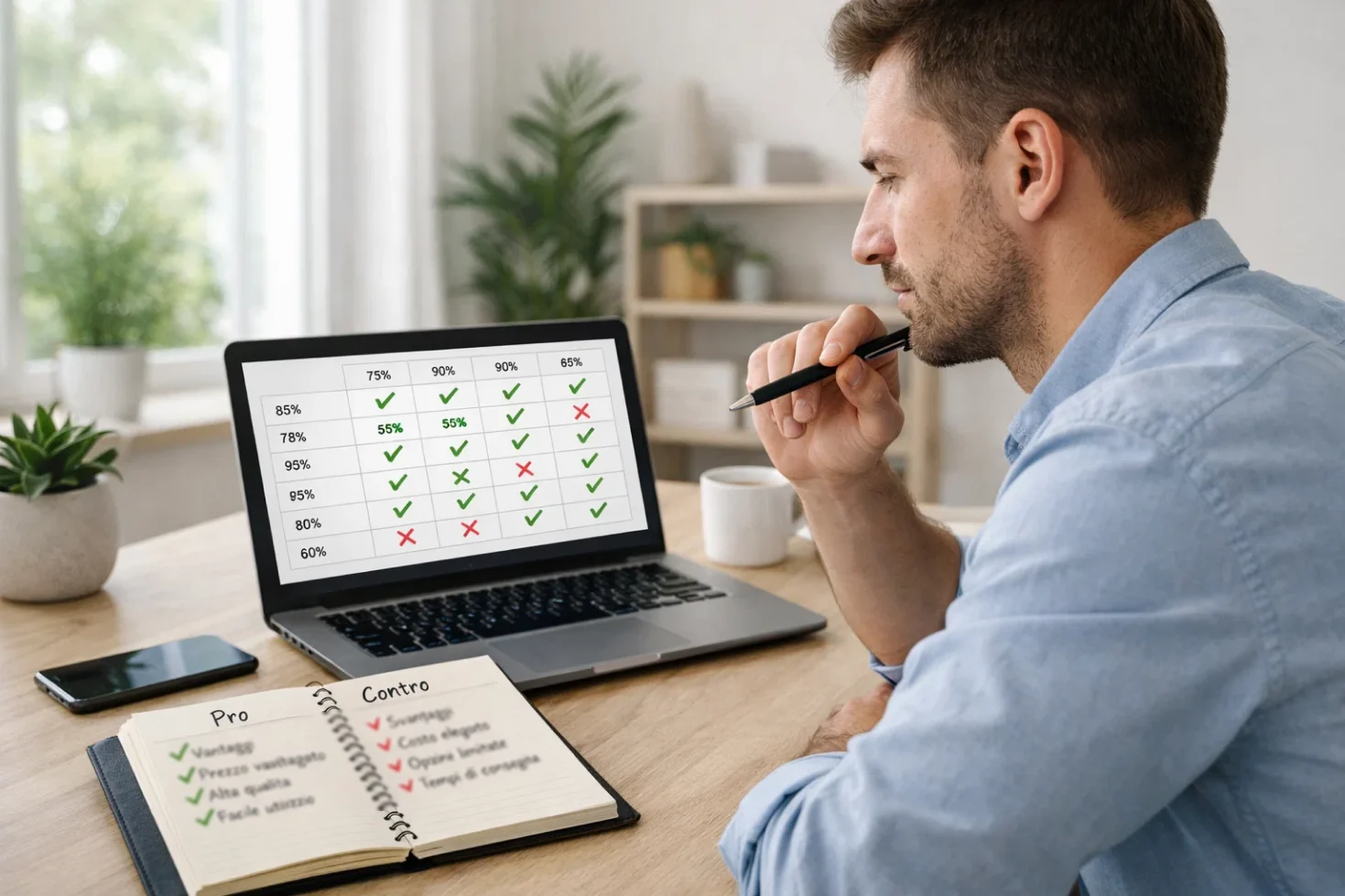 Persona che confronta diverse offerte promozionali su laptop