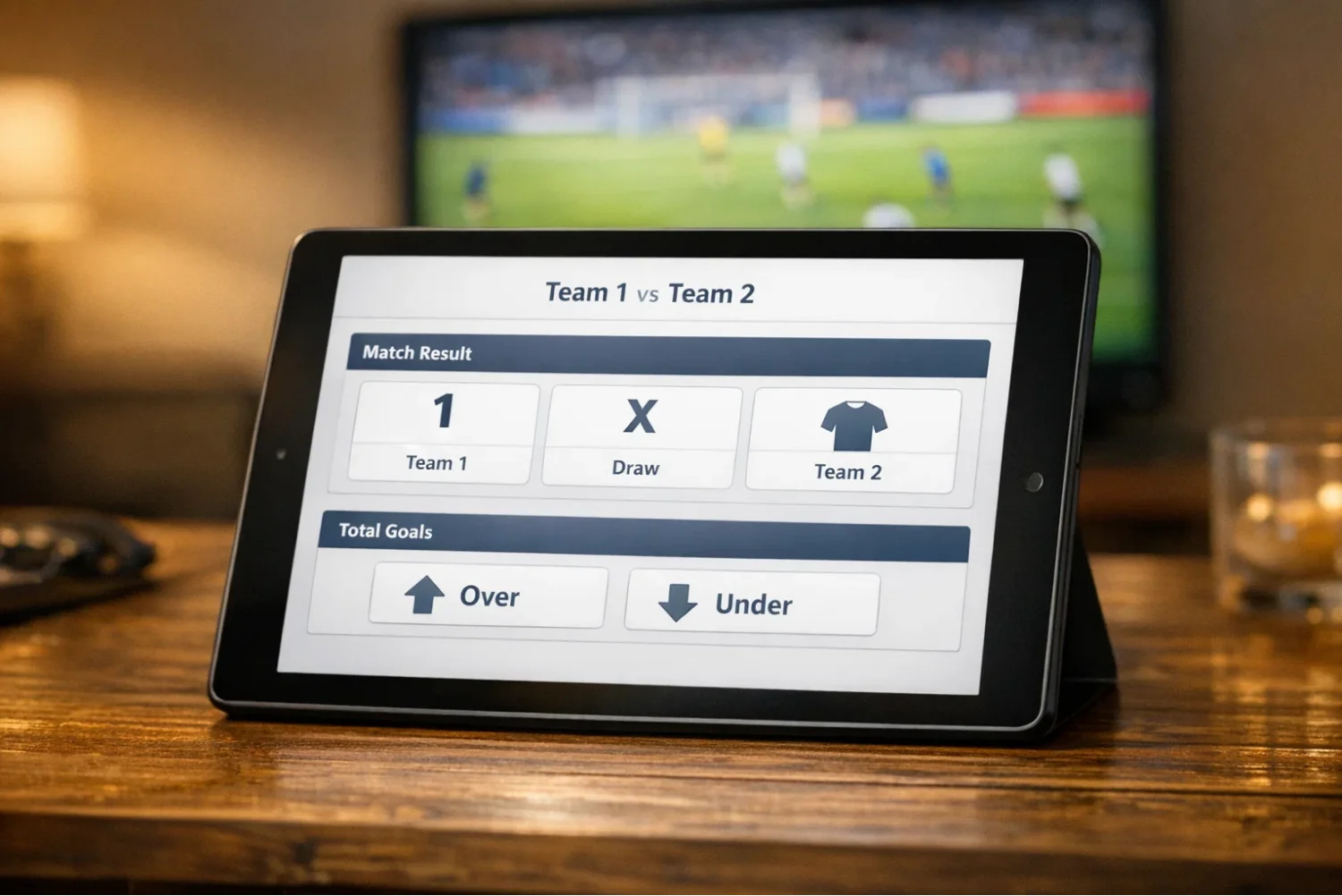 Schermata semplificata con diverse tipologie di scommesse su una partita