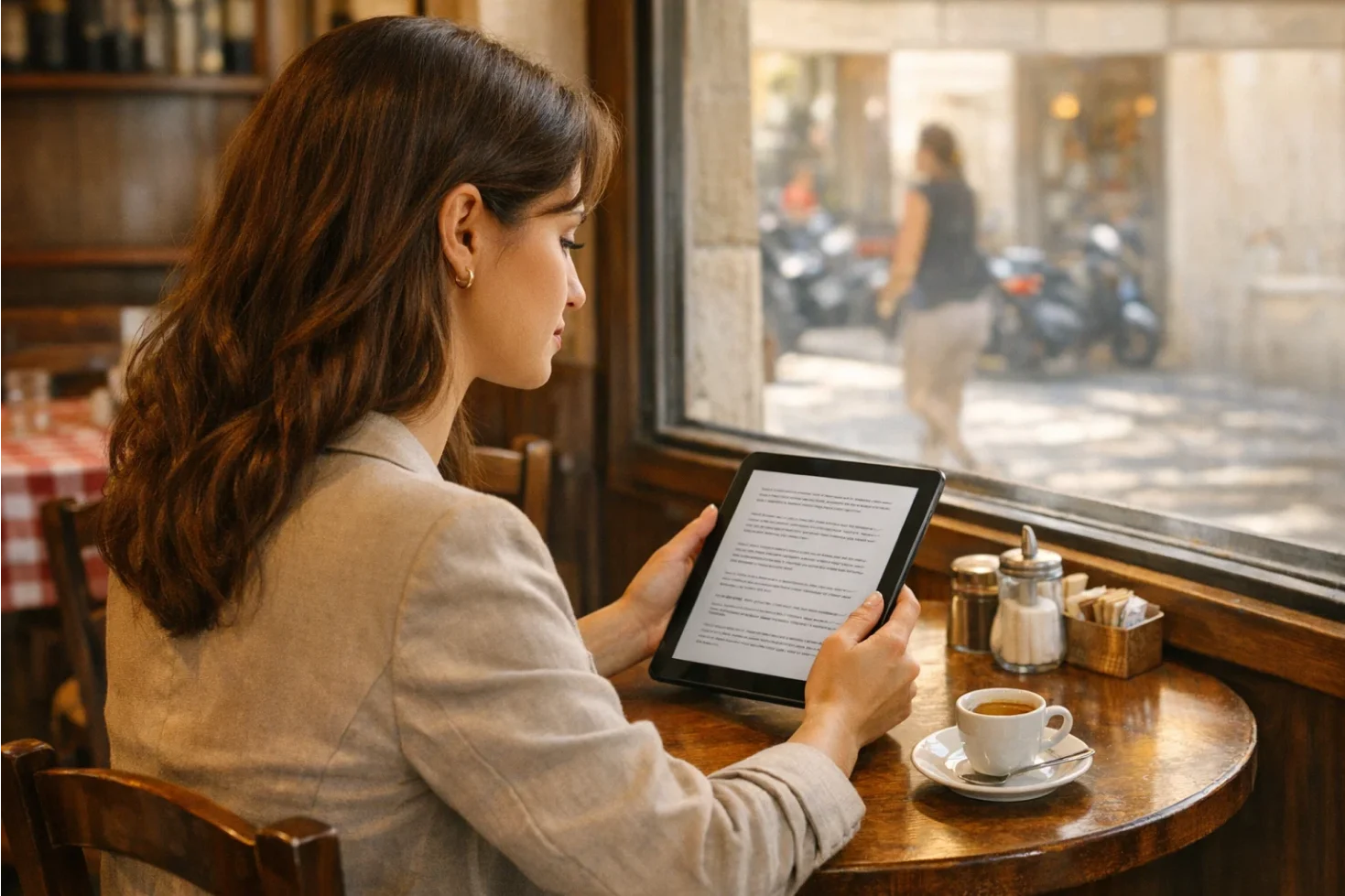 Persona che studia informazioni su tablet